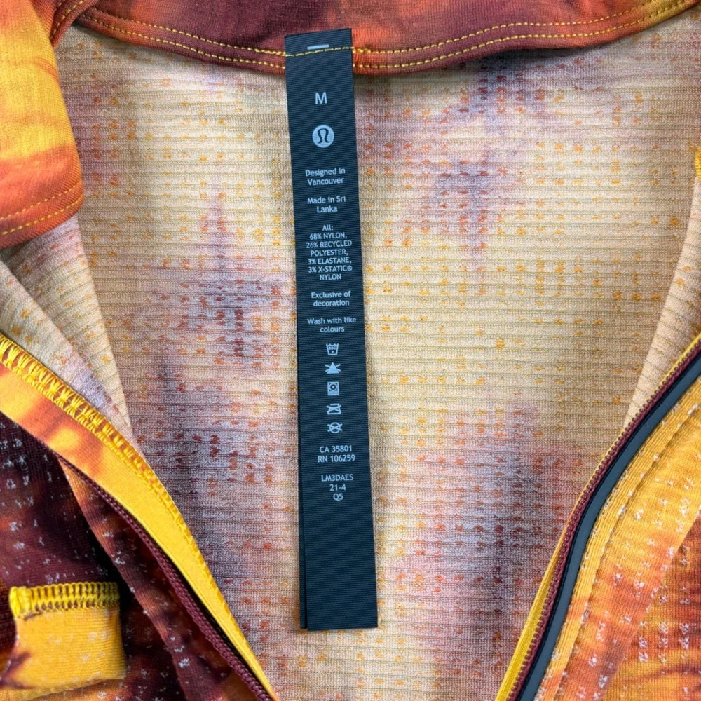 Lululemon Metal Vent Tech 1/2 Zip 2.0 Orange Tie Dye Pullover LM3DAES Mens M